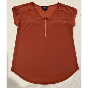 Flower & Feather Zip-Front Blouse- Rust, Size S